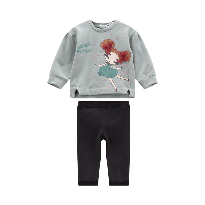 Completo in felpa stretch e finta gabardina neonata