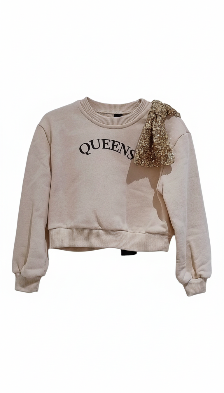 Naice felpa garzata bambina queens con fiocco ragazza