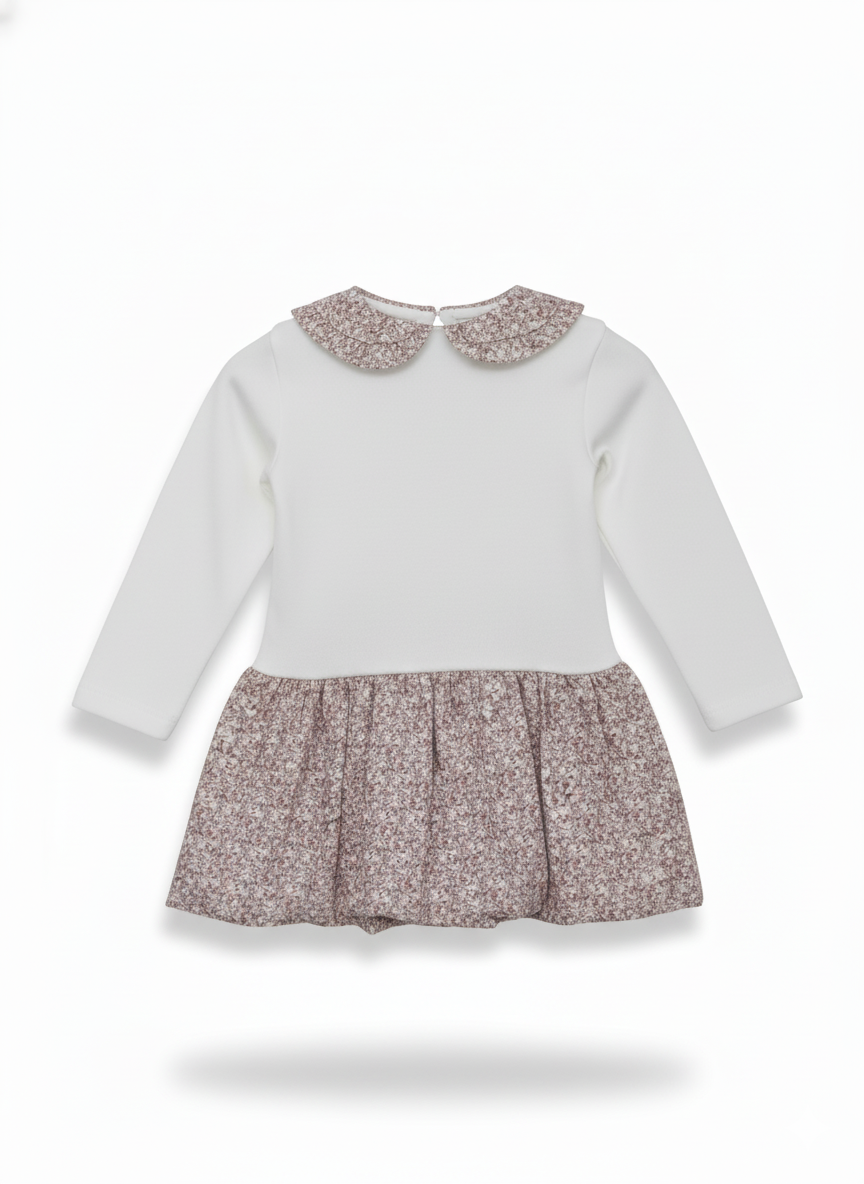 Nalú Abito Baby in Caldo Cotone – Balza a Palloncino, Collo Floreale e Stampa Orsetto “Cute Friend”