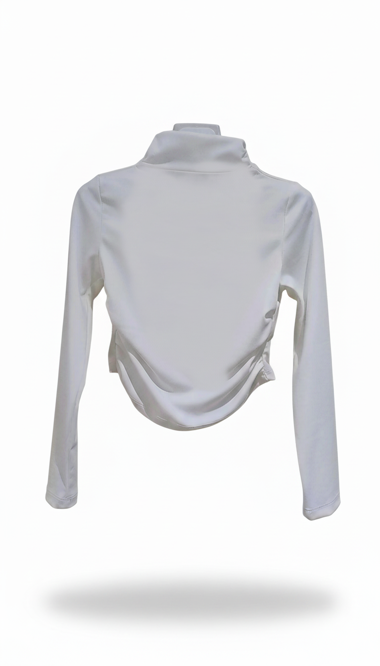 Akyta maglia cropped in lycra mezzo collo con drappeggi laterali ragazza