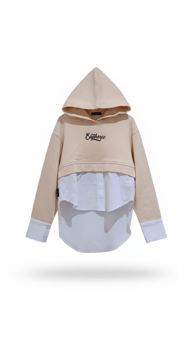 Naice felpa garzata con finta camicia e cappuccio ragazza