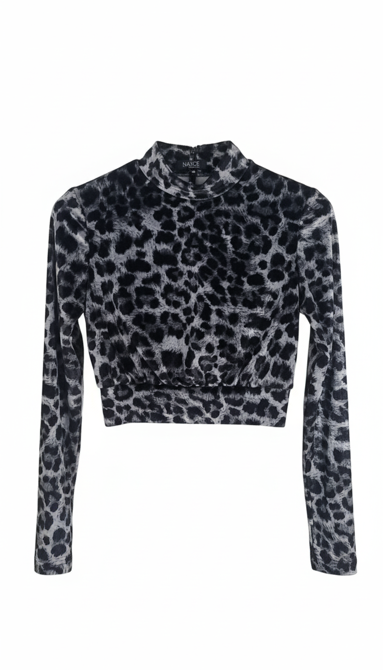 Naice maglia cropped in vellutino effetto leopardato ragazza