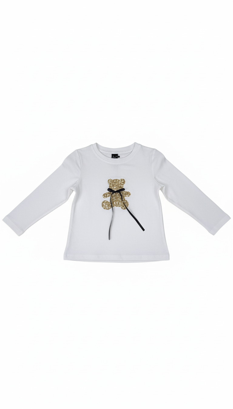 Naice maglia girocollo con orsetto e strass bambina