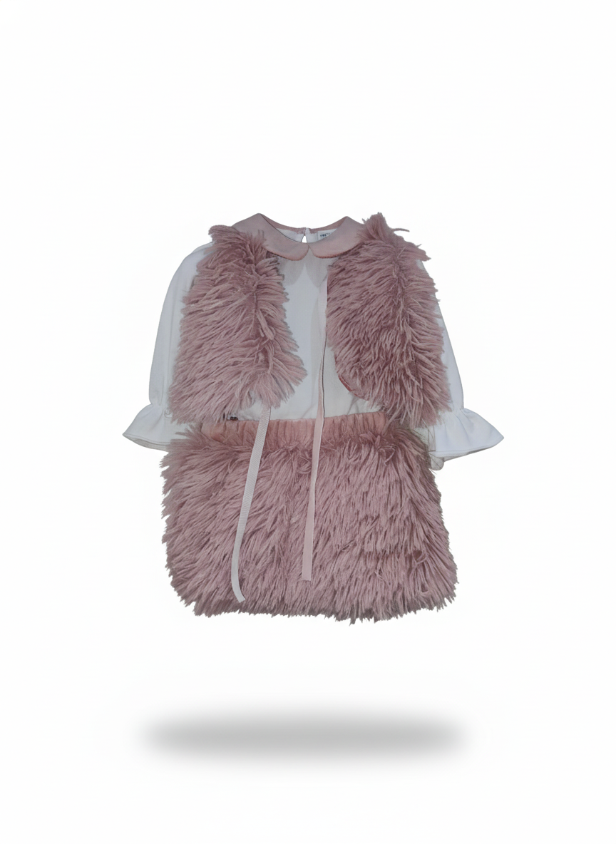 Nalú Gonna Baby Effetto Shaggy – Pelliccia Rosa Morbida con Vita Elasticizzata