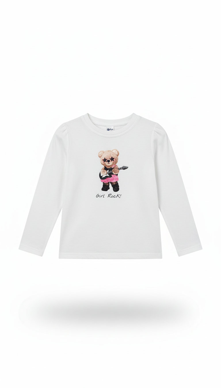 Naice maglia in cotone Girl rock con stampa sul fronte bambina