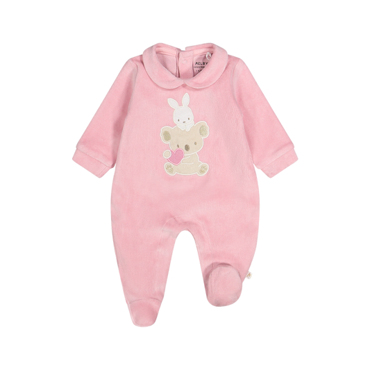 Tutina rosa in ciniglia misto cotone a maniche lunghe neonata