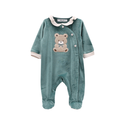 Tutina con piede e apertura frontale in ciniglia neonata