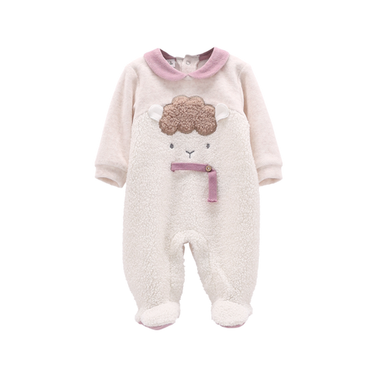 Tutina con piede in ciniglia e pelliccetta neonata