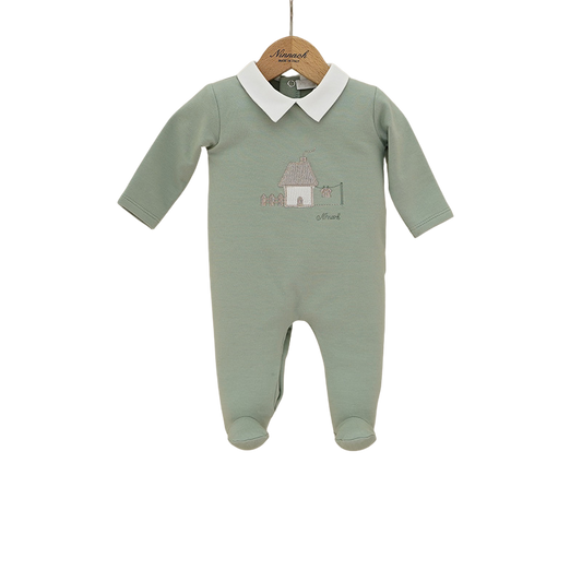 Tutina in ciniglia con colletto e casetta frontale neonato