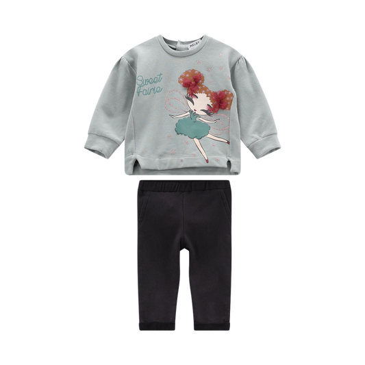 Completo in felpa stretch e finta gabardina neonata