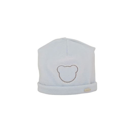 Cappellino in ciniglia con orsetto neonato