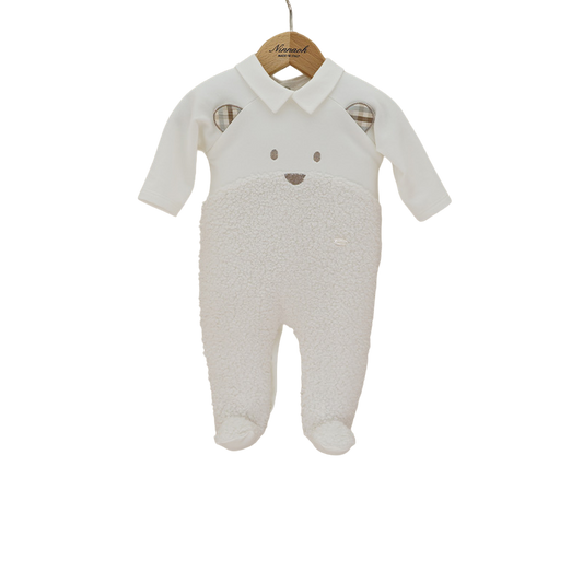 Tutina in ciniglia con colletto e faccia orsetto neonato