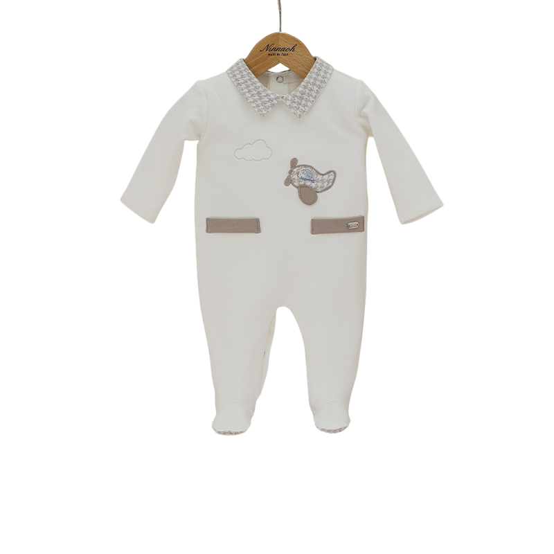 Tutina in ciniglia con colletto e aereo frontale neonato