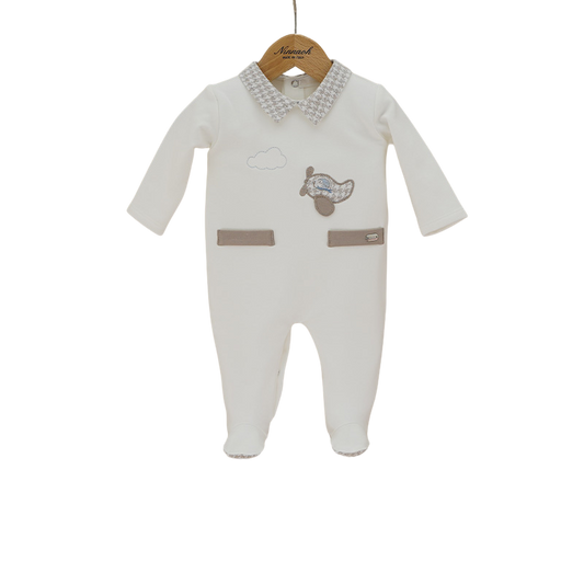 Tutina in ciniglia con colletto e aereo frontale neonato