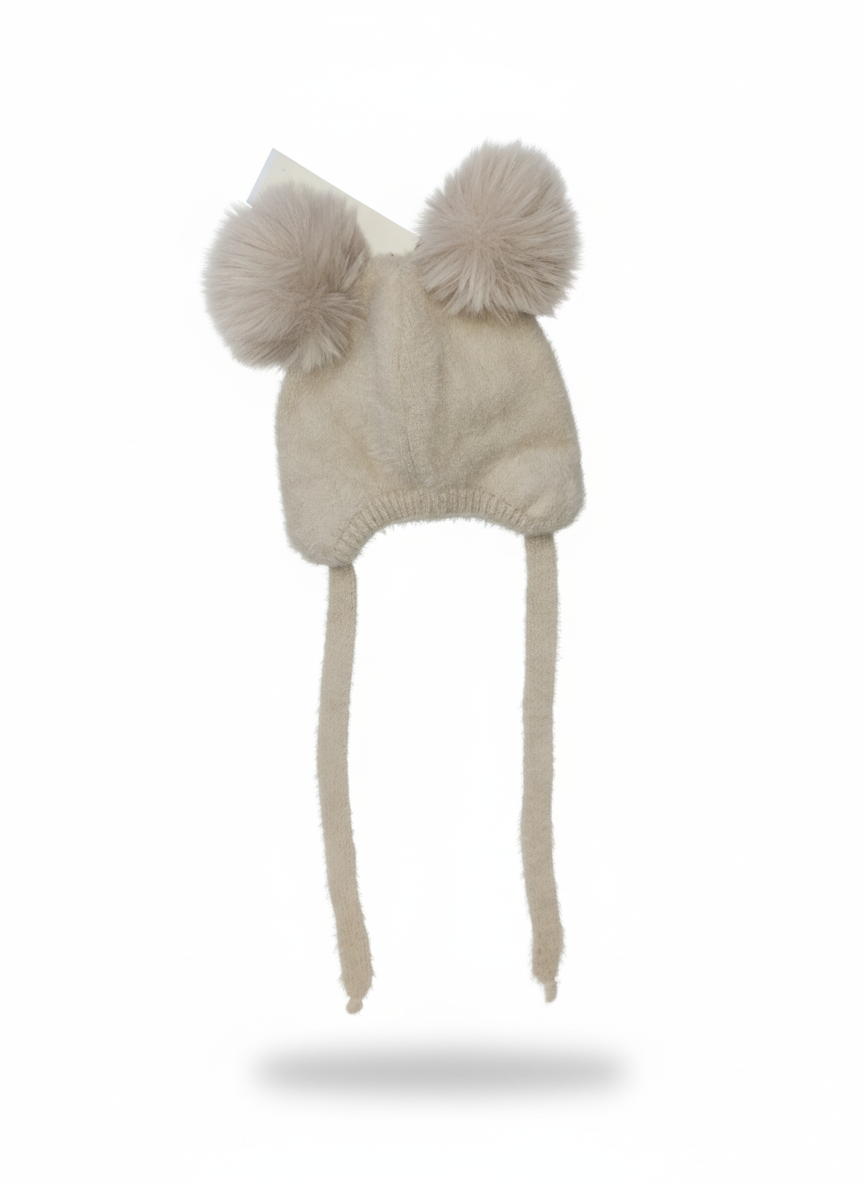 Jamiks Cuffia Baby Invernale – Doppio Pon Pon, Paraorecchie e Laccetti con Toppa Orsetto e Interno in Cotone