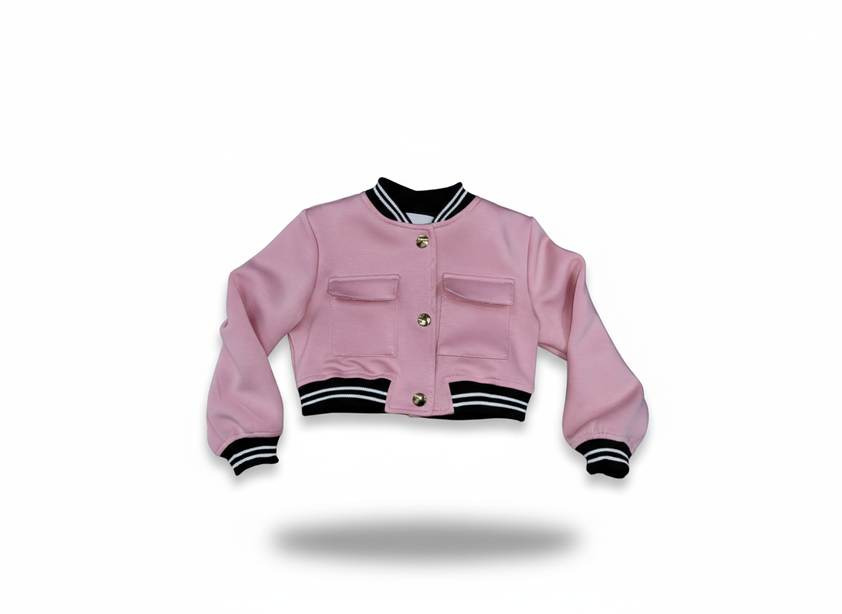 Naice Felpa Bomber Bambina – Tessuto Morbido Rosa con Bottoni a Pressione e Dettagli College