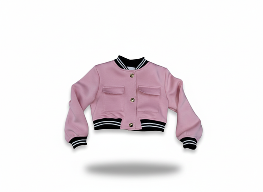 Naice Felpa Bomber Bambina – Tessuto Morbido Rosa con Bottoni a Pressione e Dettagli College
