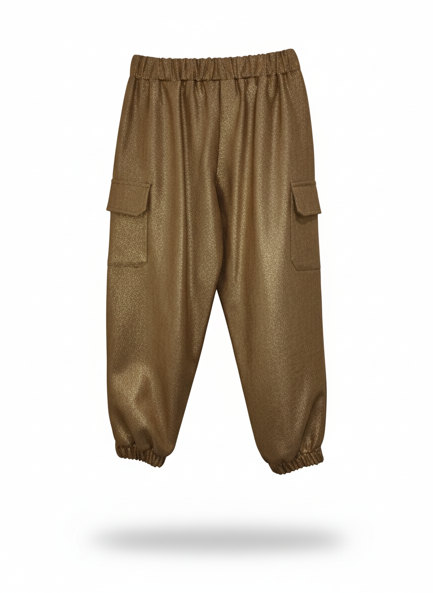 Akyta Cargo Bambina Oro – Pantaloni Lurex con Elastico in Vita e Cintura con Ciondoli