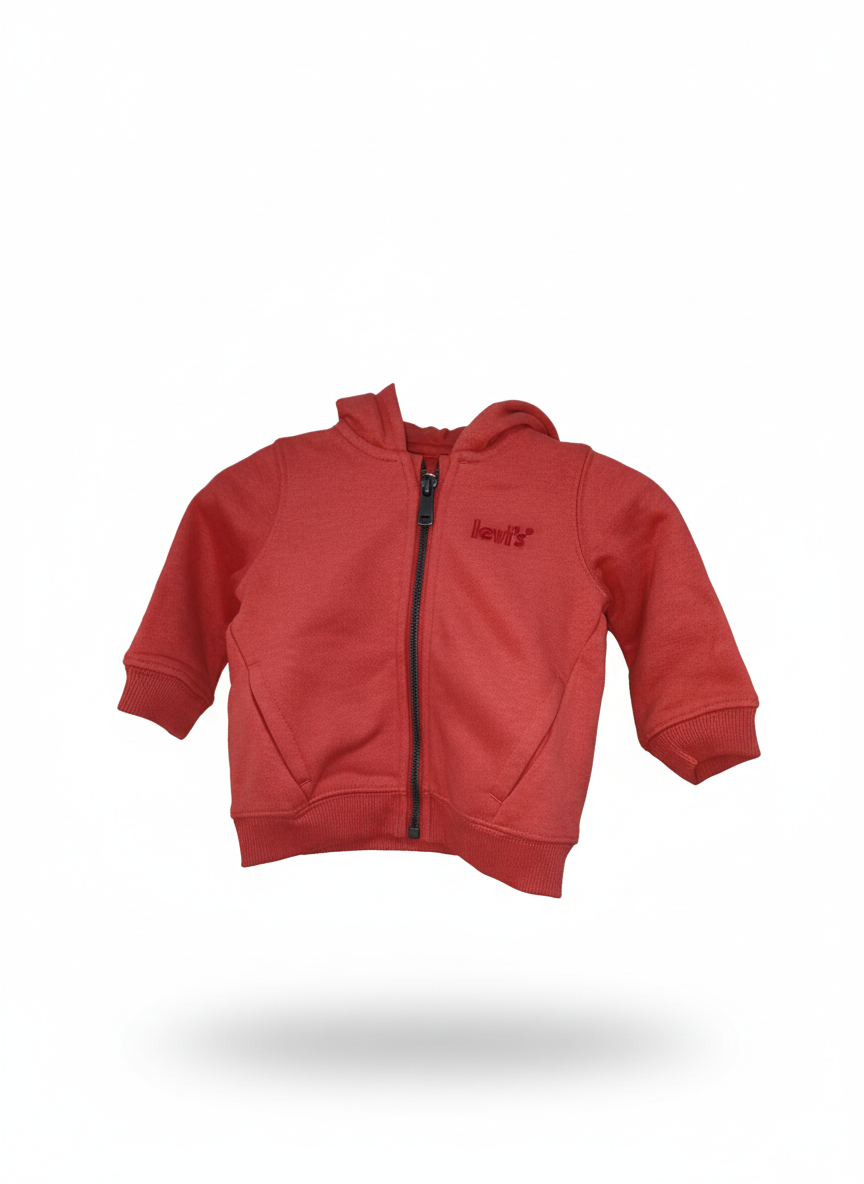 Felpa LEVI'S® con Cappuccio Rosso Cotone Garzato, Zip Frontale e Logo Ricamato baby