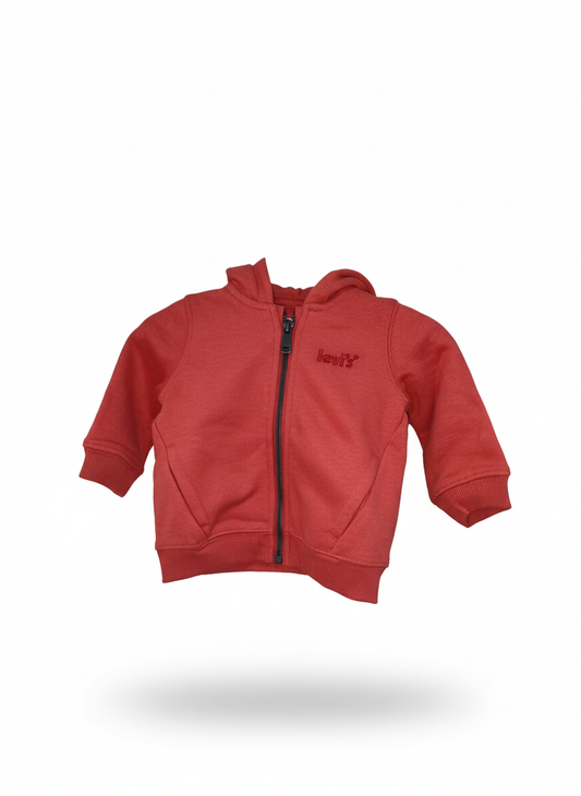 Felpa LEVI'S® con Cappuccio Rosso Cotone Garzato, Zip Frontale e Logo Ricamato baby