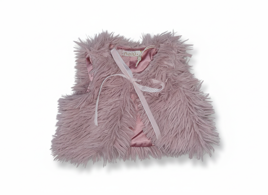 Nalú Gilet Baby Effetto Shaggy – Pelliccia Rosa con Laccetto in Raso e Fodera Interna Elegante