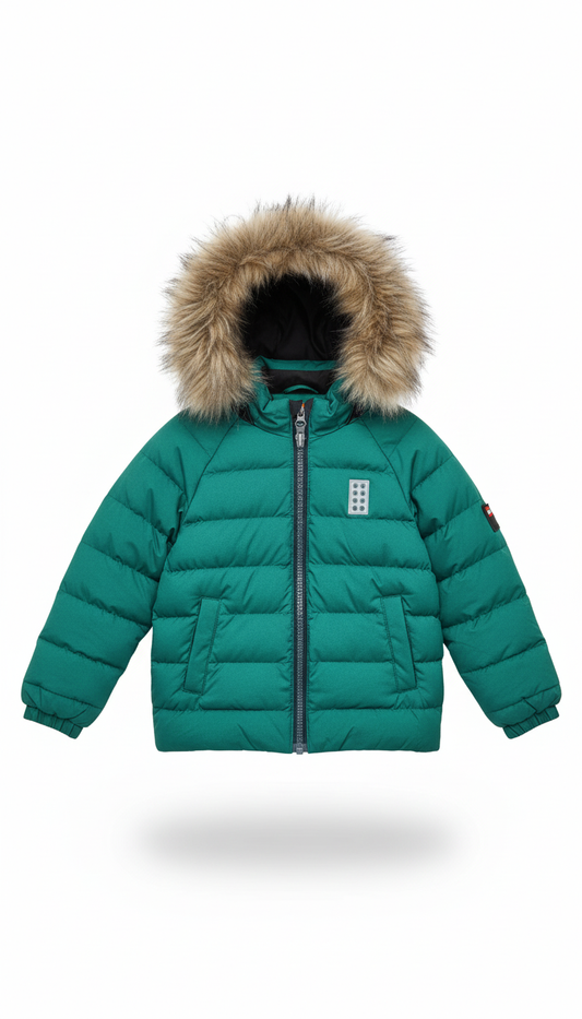 Lego piumino con cappuccio e pellicciotto sintetico staccabile, idrorepellente, termico neonato