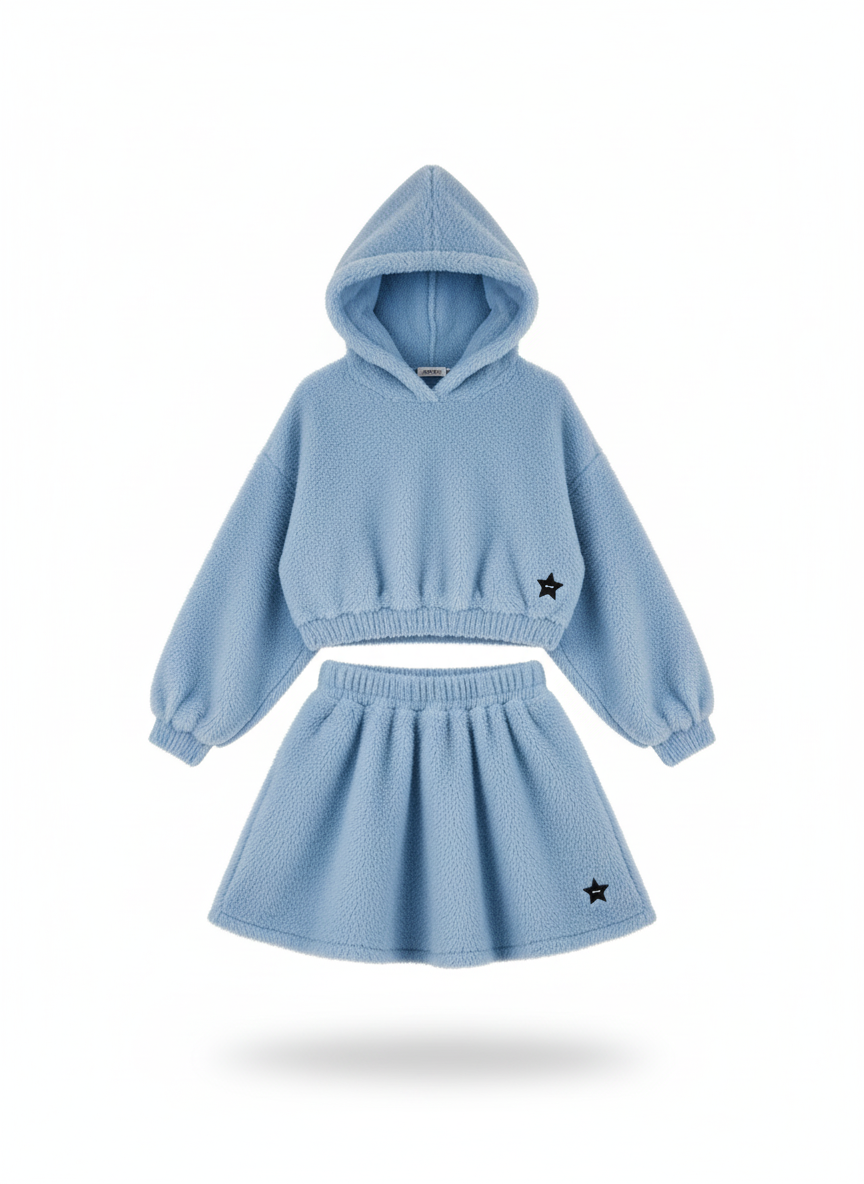 Shop art completo baby Teddy in morbido tessuto composto da felpa con cappuccio e gonnina neonata