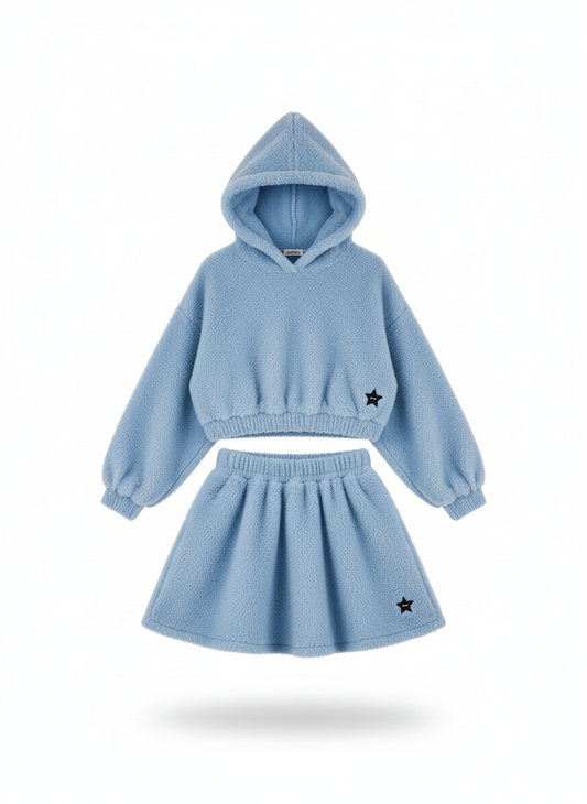 Shop art completo baby Teddy in morbido tessuto composto da felpa con cappuccio e gonnina neonata