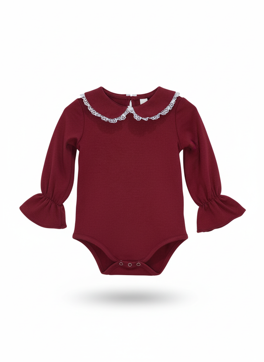 Nalú maglia body in caldo cotone con colletto e pizzo neonata