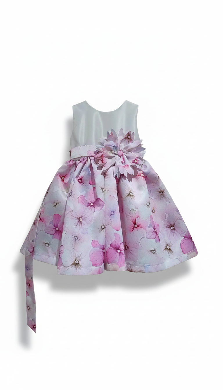 Nalú abito fantasia fiori con cinta e fiore staccabile neonata