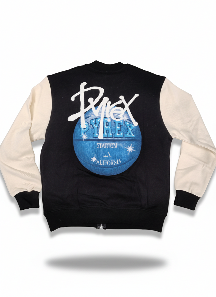 Felpa College PYREX Baby – Zip Frontale, Cotone Felpato Nero e Stampa sul Retro