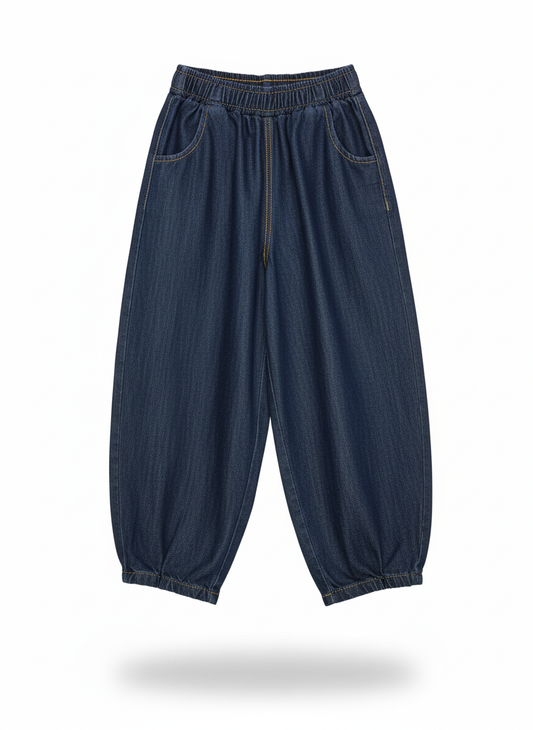 Akyta jeans modello mum fit con elastico in vita lavaggio scuro ragazza