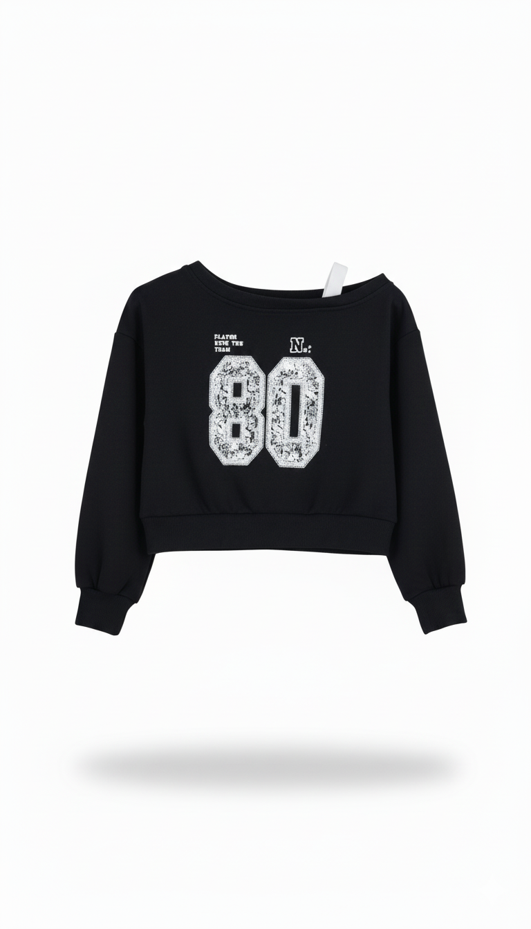 Akyta felpa modello cropped mono spalla con stampa sul fronte ragazza