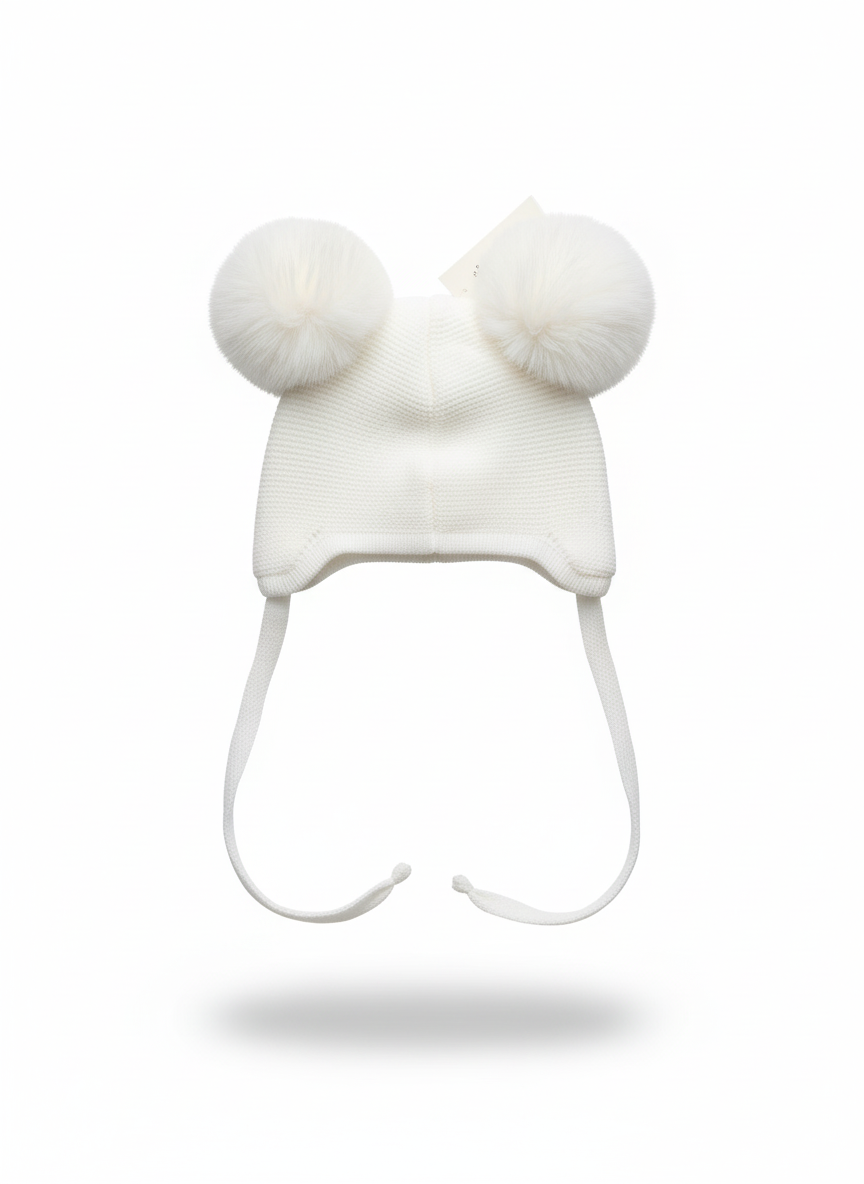 Jamiks Cappello Baby Unisex – Doppio Pon Pon, Paraorecchie e Laccetti con Fodera in Cotone