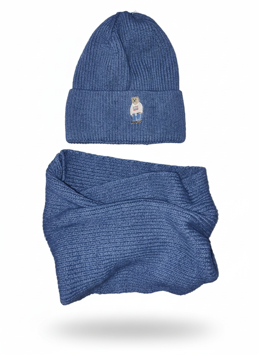Jamiks Set Invernale Bambino – Cappello e Collo in Lana, Viscosa e Cashmere con Toppa Orsetto