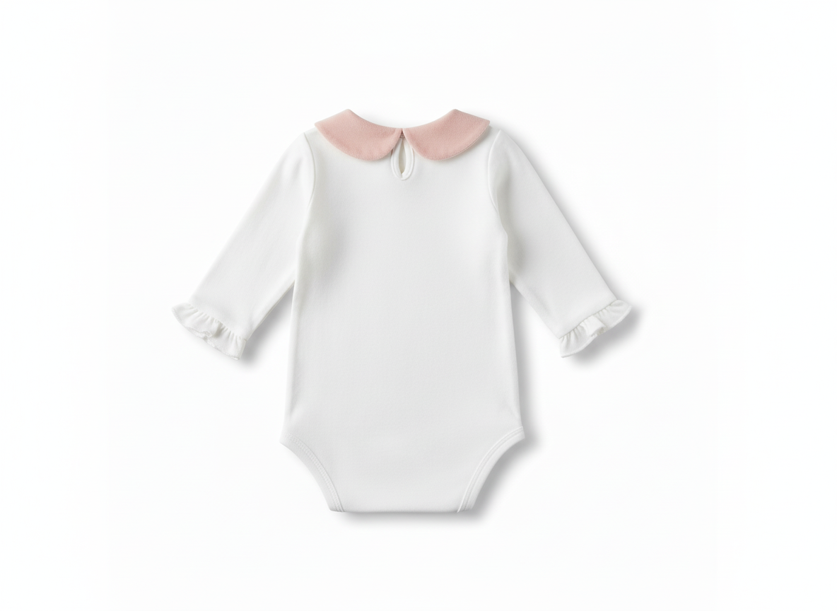 Nalú Body Baby in Caldo Cotone – Colletto in Vellutino Rosa e Maniche con Rouge Eleganti