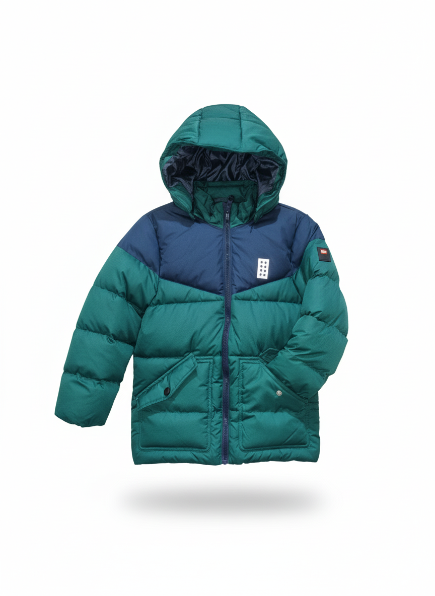 Lego piumino termico idrorepellente con cappuccio staccabile e manica antivento bambino