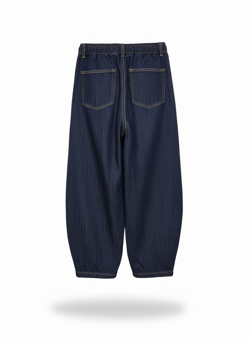 Akyta jeans modello mum fit con elastico in vita lavaggio scuro ragazza