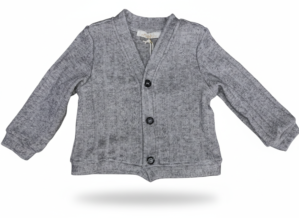 Nalú Cardigan Baby Neonato – Maglia Grigia con Scollo a V e 3 Bottoni