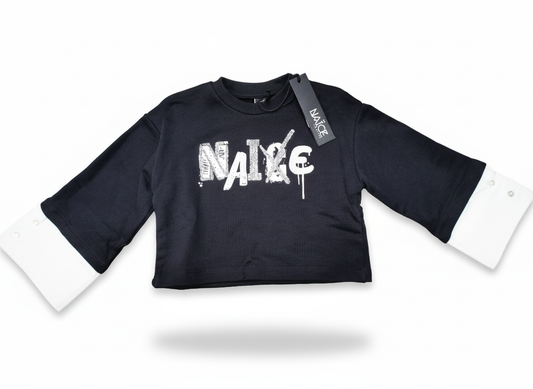 Naice Felpa Garzata Cropped – Stampa Frontale e Maniche Effetto Camicia, Vestibilità Over