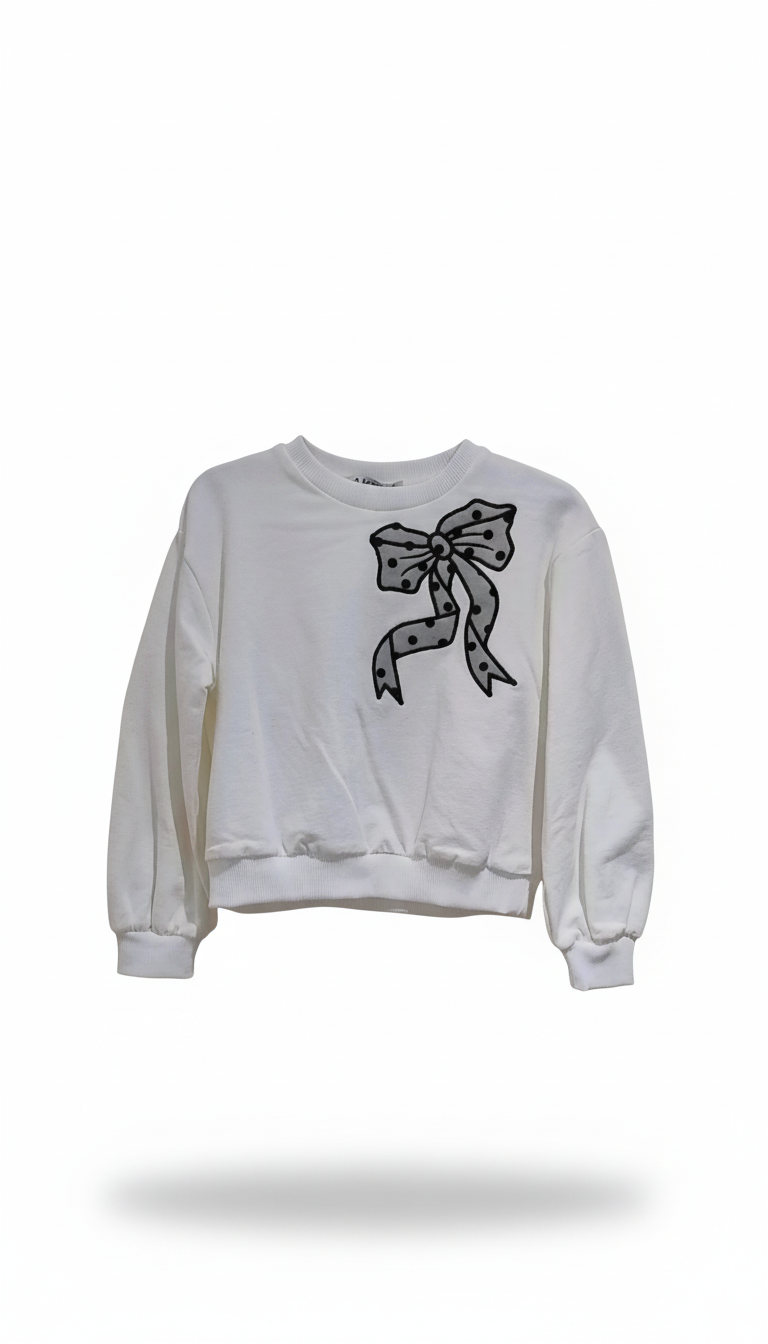 Akyta maglia in felpa con fiocco ricamato a rilievo in colore panna bambina