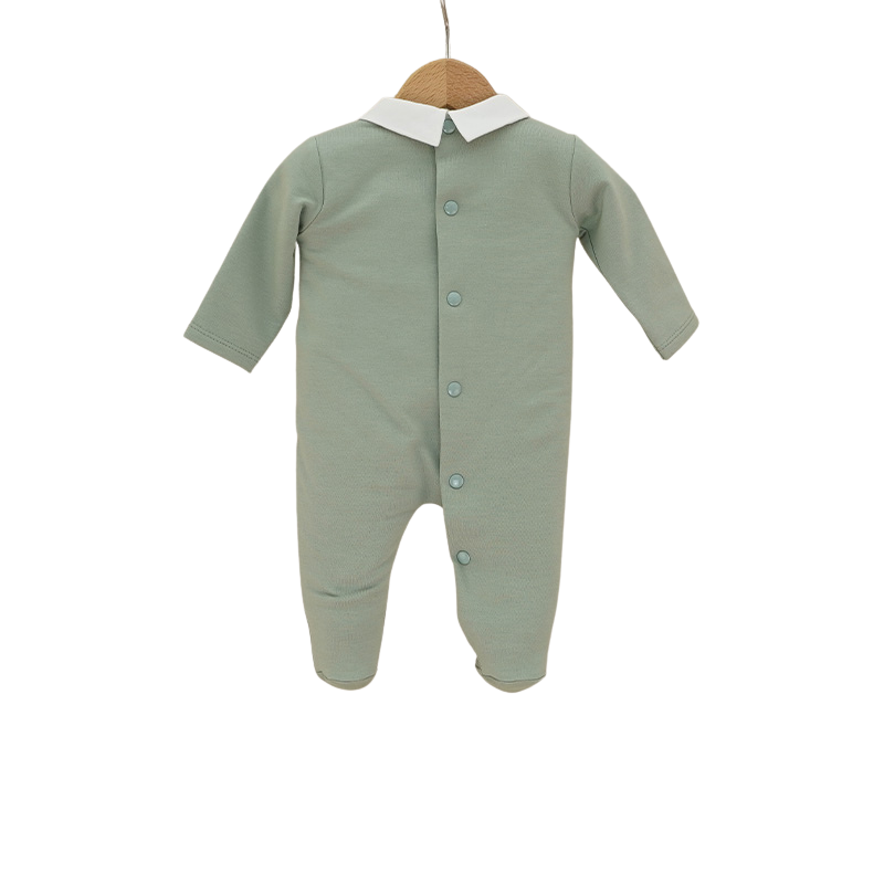 Tutina in ciniglia con colletto e casetta frontale neonato