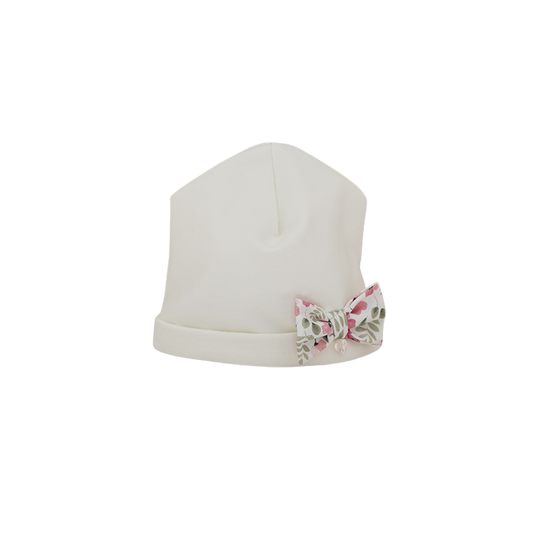 Cappellino in ciniglia con fiocco neonata