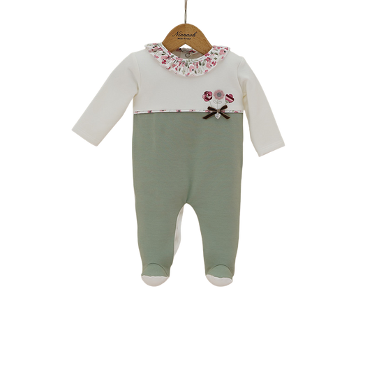 Tutina in ciniglia con colletto e fiori neonata